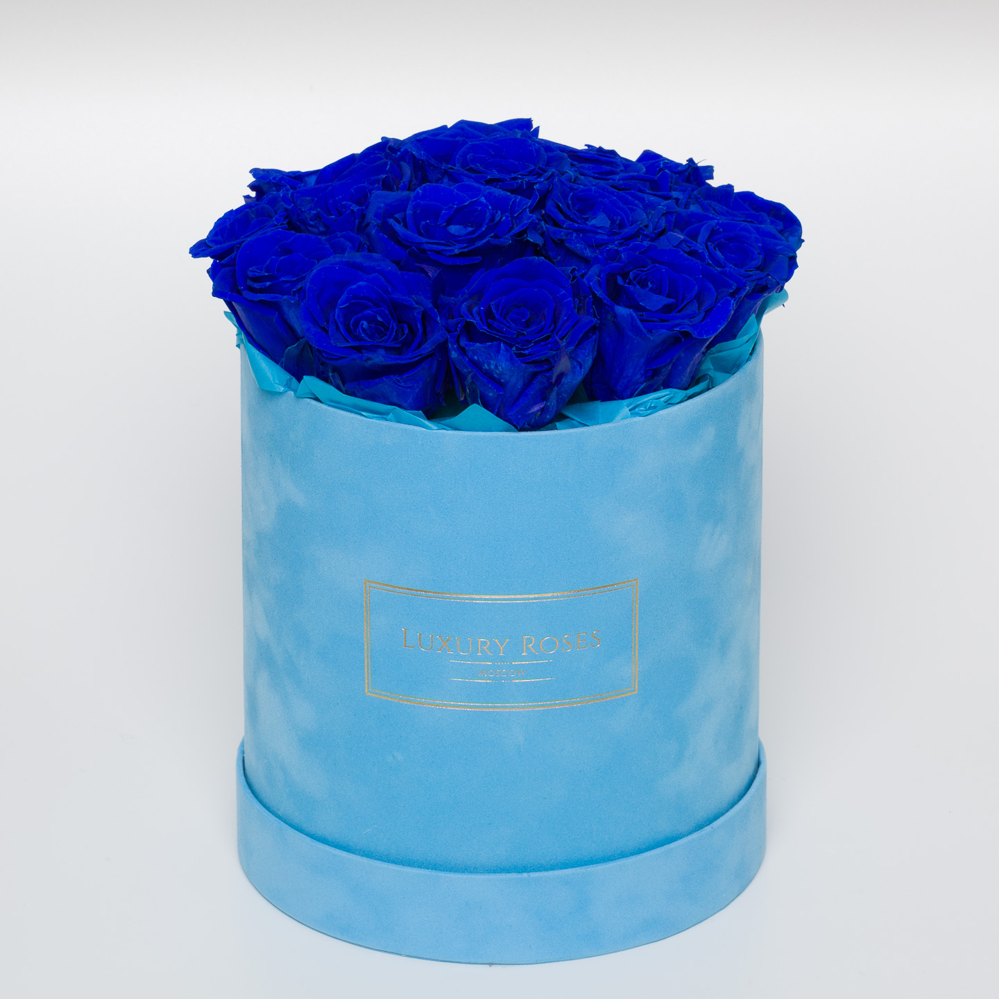 Букет 15 синих роз в бархатной коробке