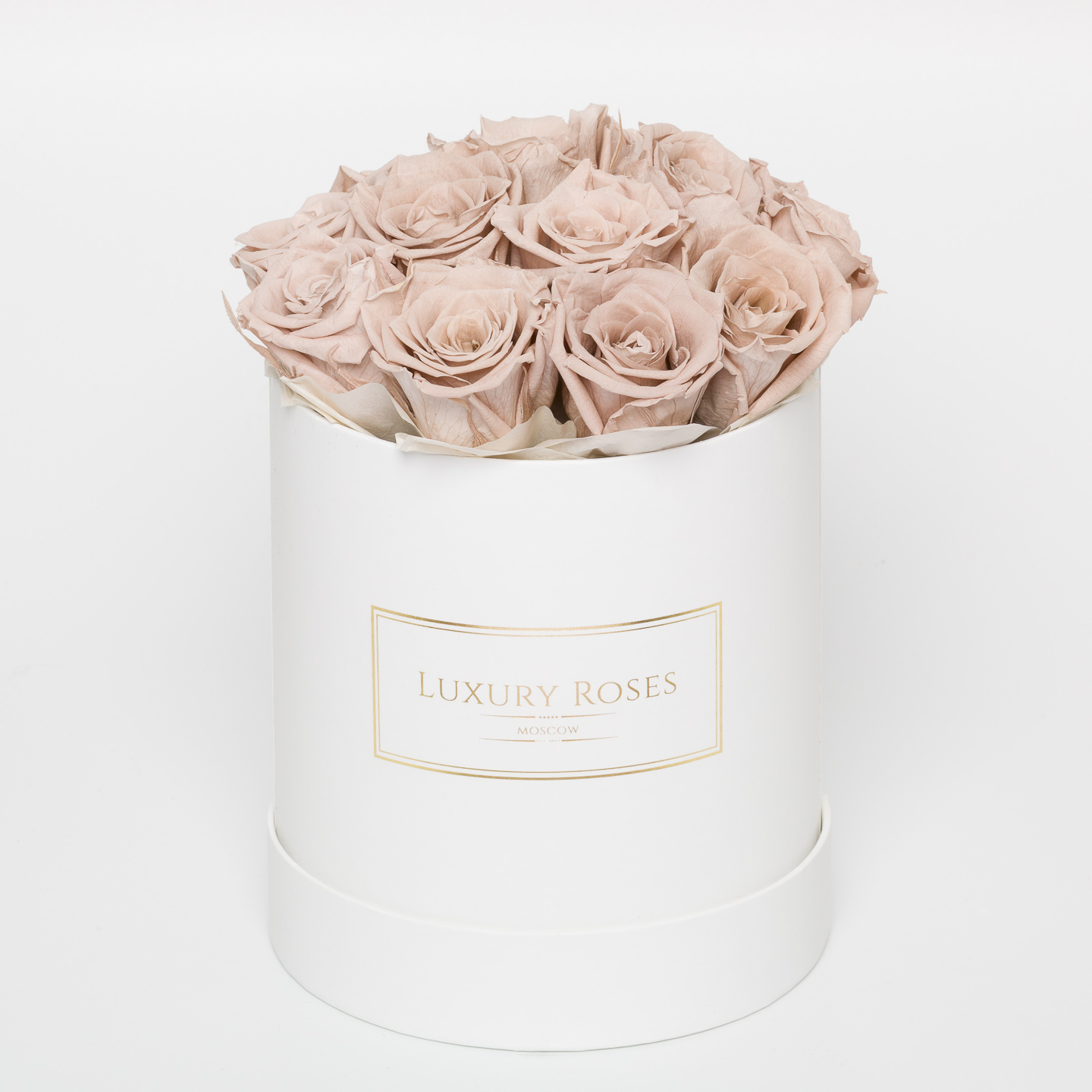 Букет 15 кофейных роз в шляпной коробке