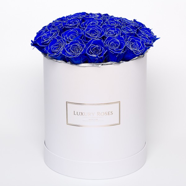 Букет 41 Синяя с блестками роза в шляпной коробке