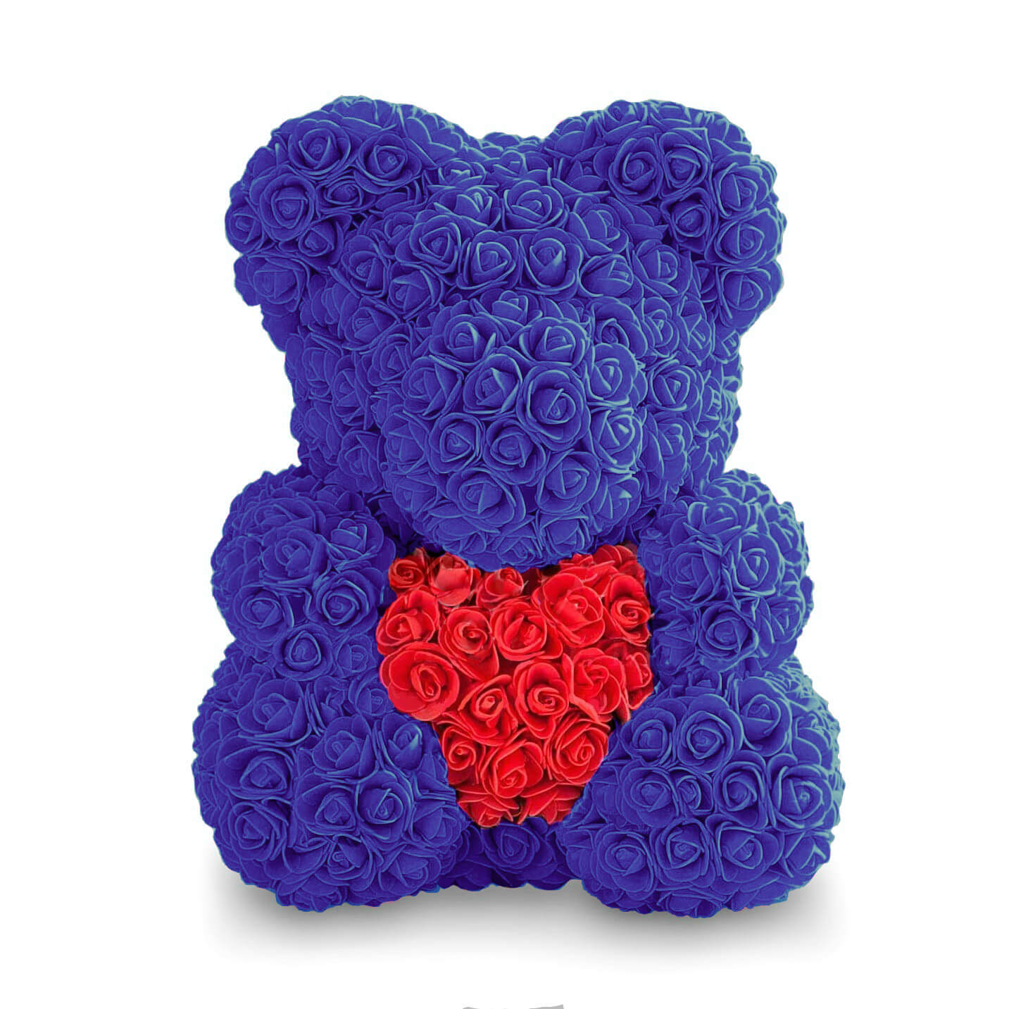 Мишка из роз Blue с сердцем (40 см)