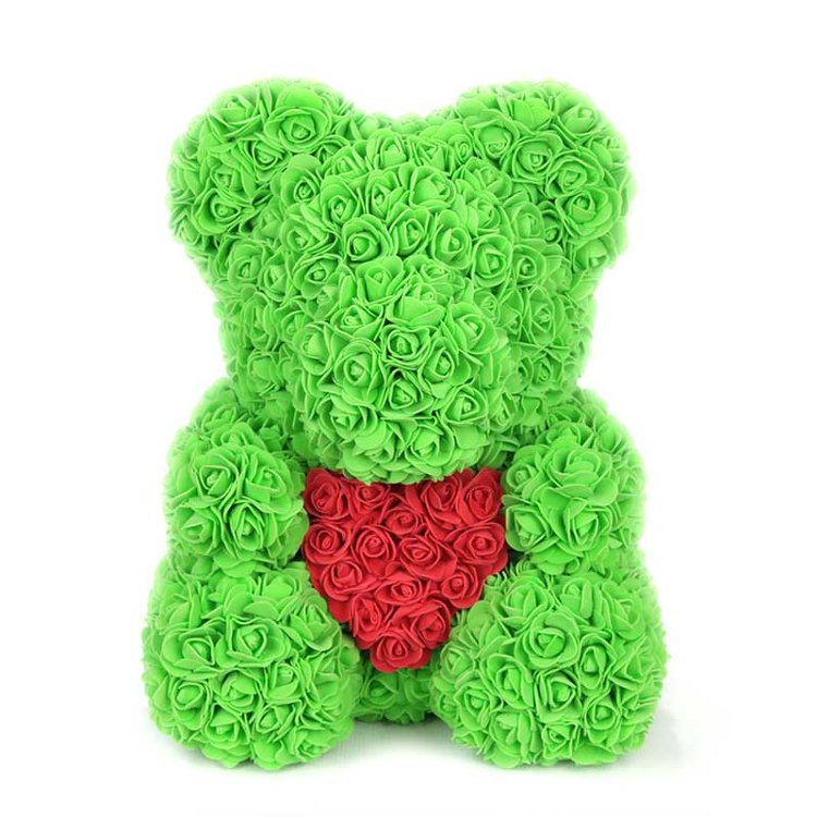 Мишка из роз Green с сердцем (40 см)