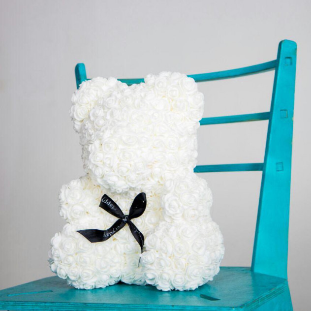 Мишка из роз White (40 см)