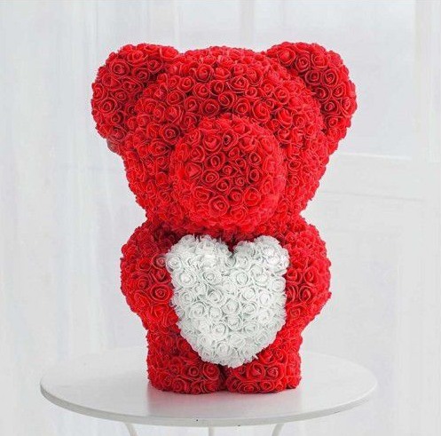 Мишка из роз Red с сердцем (45 см)